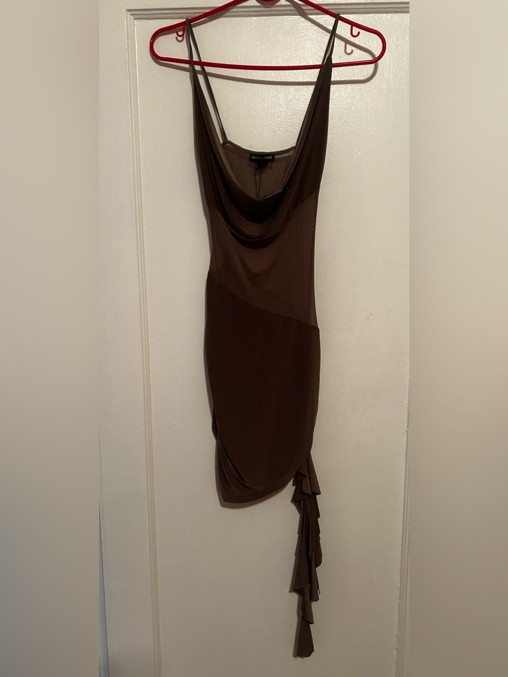 NWT Dark Taupe Ruched Mesh Bodycon Mini Dress